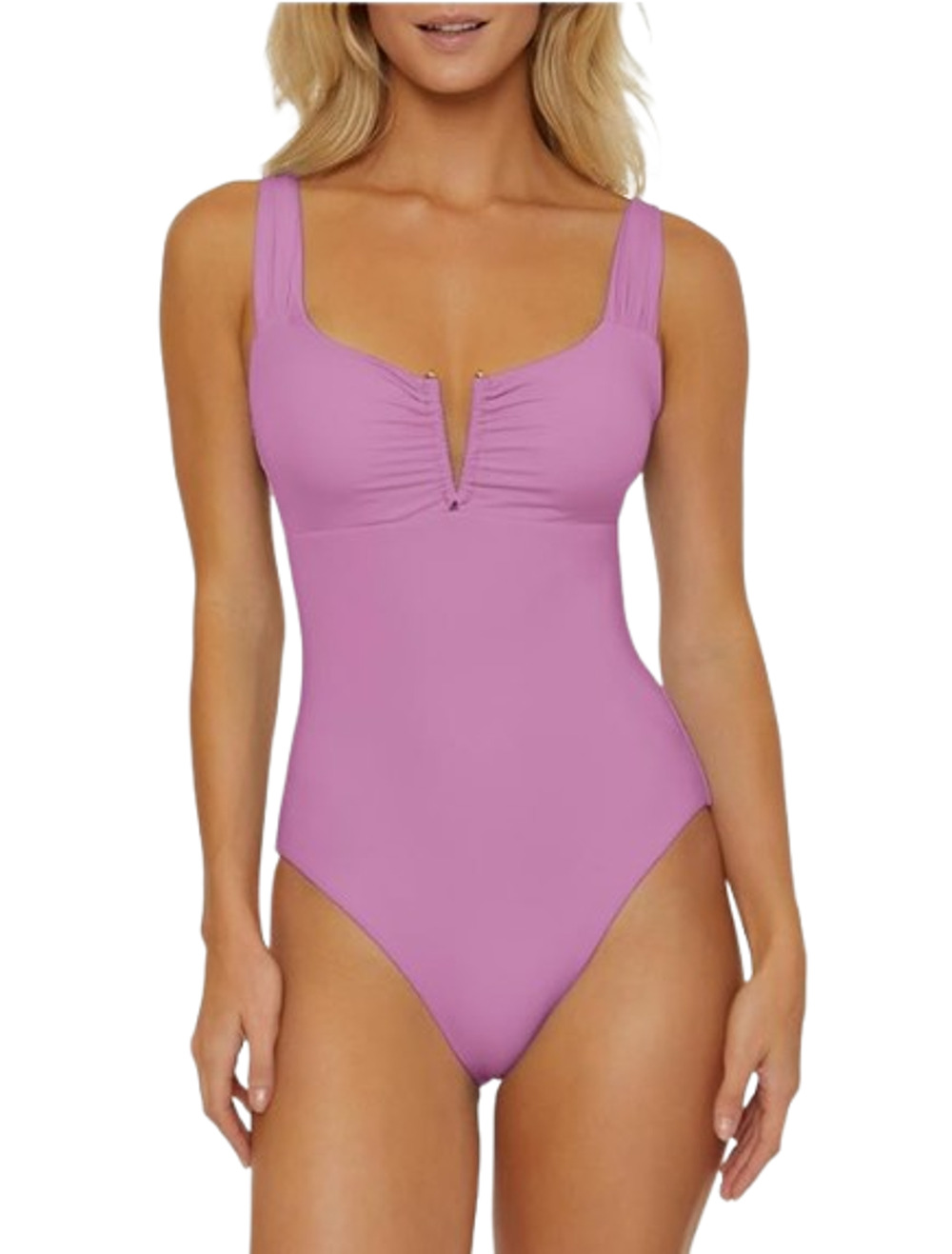 BECCA Women's Color Code V-Wire One Piece Swimsuit Small Malva Purple NWT